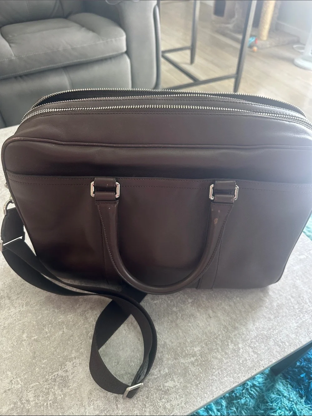 Men's Vintage COACH Dark Brown Leather Briefcase with Detachable Shoulder Strap